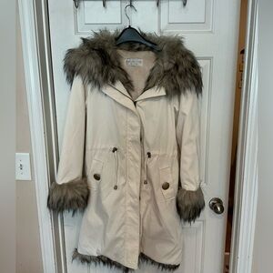 Fabulous Furs Beige Fur-Trimmed Utility Jacket